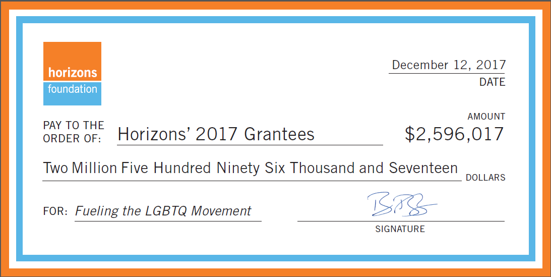 Grant check - Horizons Foundation