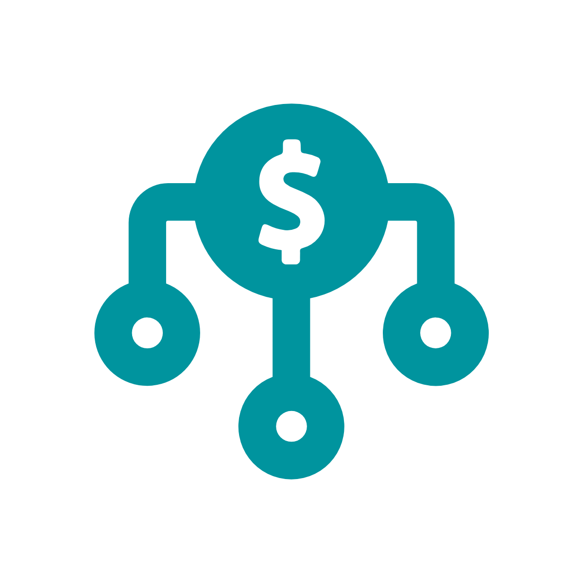 Icon of dollar sign connected to three circles