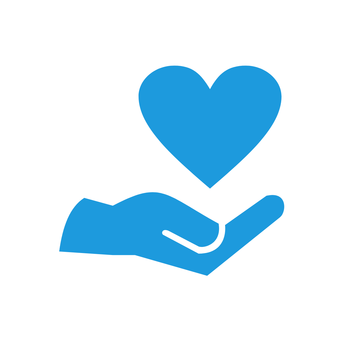 Blue icon of hand holding out heart