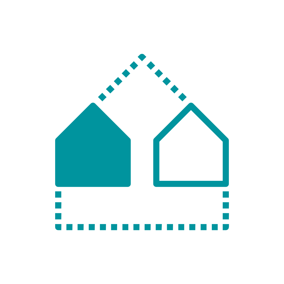 Merger or Closure icon Icon of two houses forming a larger house