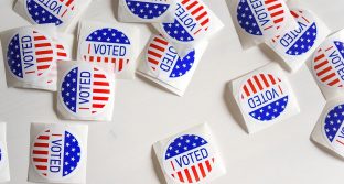 "I voted" stickers on a table