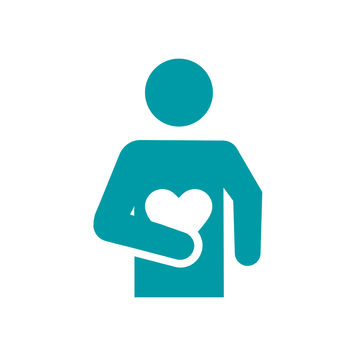 Green icon of individual with hand on heart