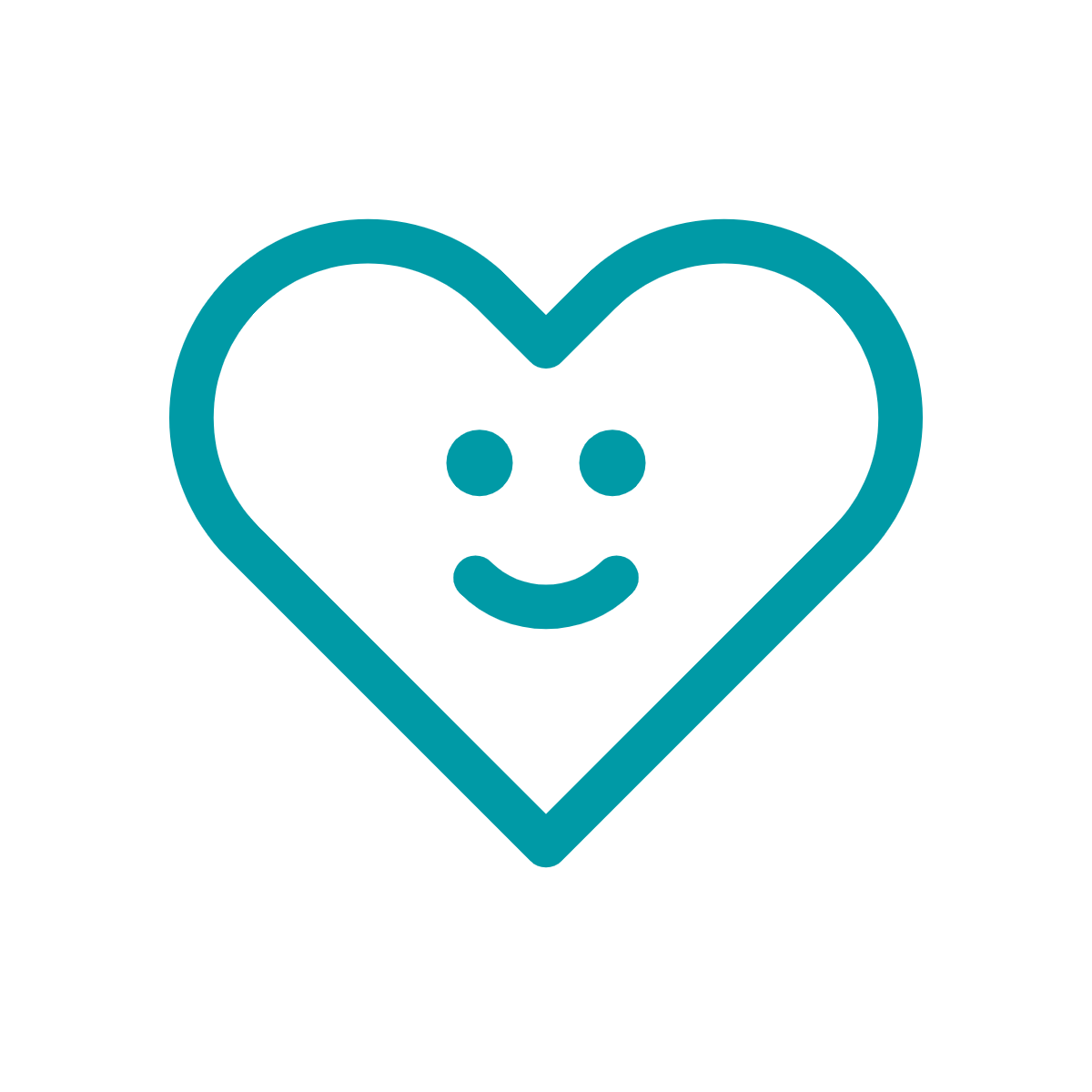 Green icon of heart with smile inside it