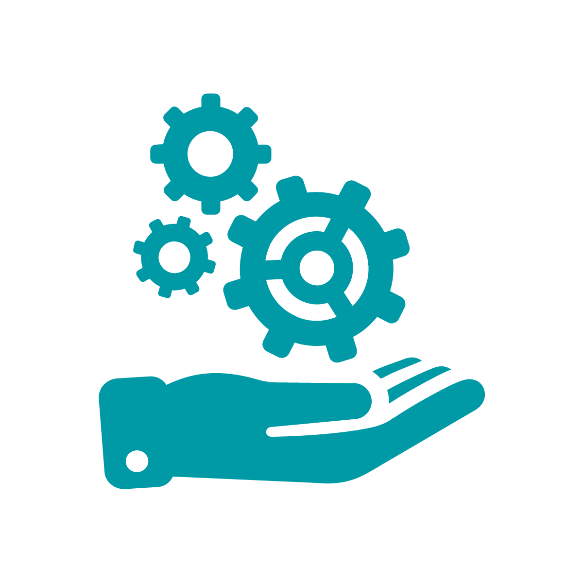 Support Green icon of hand holding gears