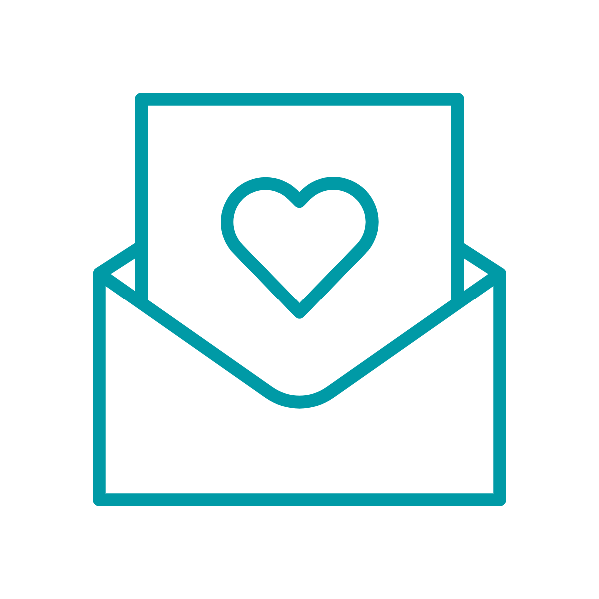 Green icon of envelope with heart