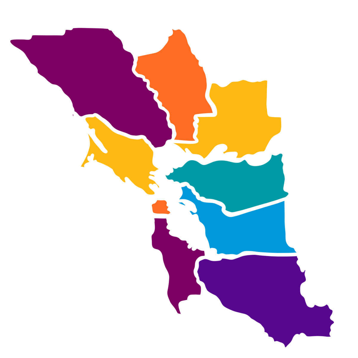 Bay Area Counties Map A colorful illustrated map of the Bay Area counties